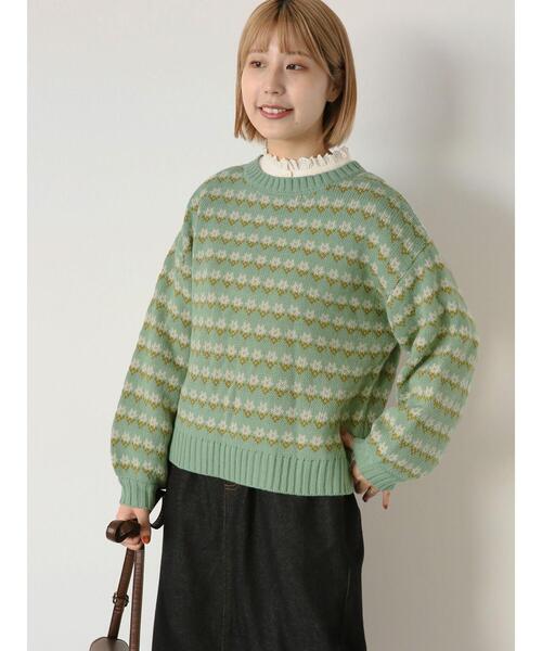 ehka sopo（エヘカソポ）の「花柄ジャカードプルオーバー（ニット/セーター・レディース・チャコールグレー/キナリ/ミント/ベージュ・F）」の6枚目の写真