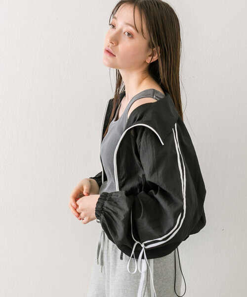 【OLIVE des OLIVE】 リボンポケットシャギーブルゾン チャコール OLIVE des OLIVE リボンポケットシャギーブルゾン