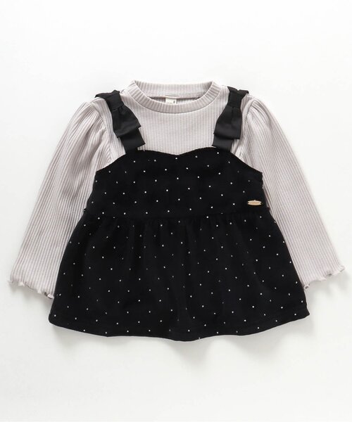 アルベロベロのブラック 水玉模様リボン チュニック 五分袖