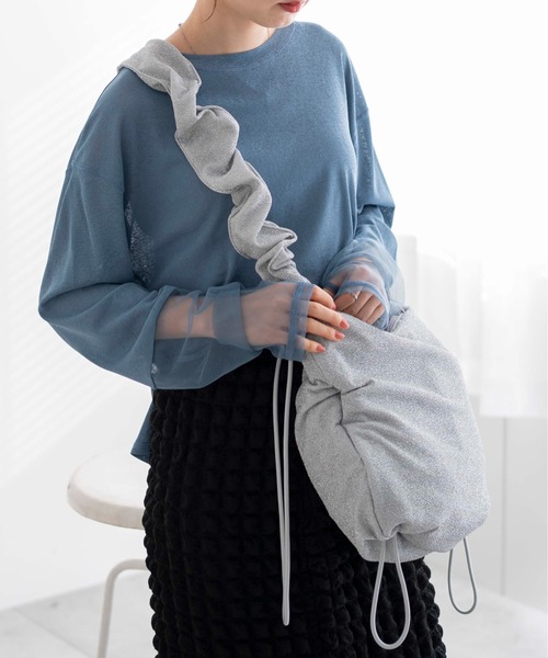 WEGO（ウィゴー）の「WEGO/ドロストギャザーショルダー（ショルダーバッグ・レディース・ホワイト/シルバー/ブラック系その他/ブラック/その他1/その他2/ホワイト系その他/ライトインディゴブルー/その他3/その他4/その他6/その他5・FREE）」の7枚目の写真