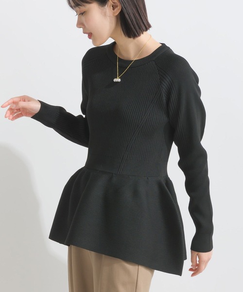 PICCIN（ピッチン）の「ボリューム裾ペプラムニットトップス（ニット/セーター・レディース・ブラック/ブルー/オフホワイト・M）」の3枚目の写真