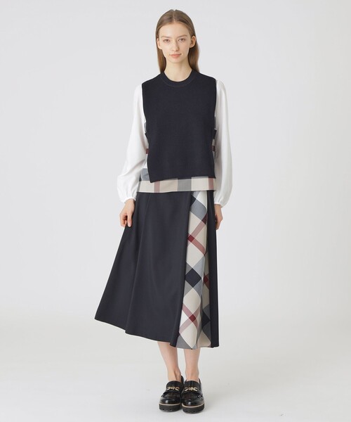 BLUE LABEL CRESTBRIDGE - 【難あり】ブルーレーベルクレストブリッジ☆透かし編みニットベストセットアップ BLUE LABEL CRESTBRIDGE（ブルーレーベルクレストブリッジ）の
