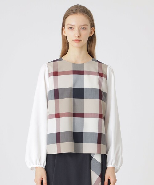 BLUE LABEL CRESTBRIDGE - 【難あり】ブルーレーベルクレストブリッジ☆透かし編みニットベストセットアップ セール】ニットベストレイヤードブラウス（ニット/セーター