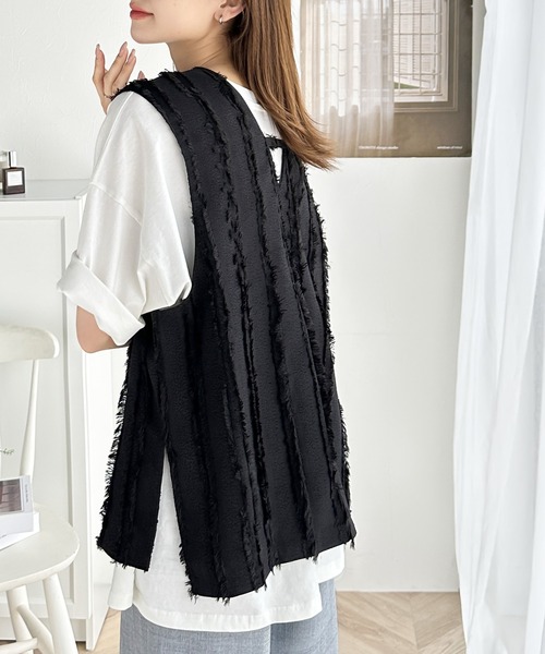 classicalelf（クラシカルエルフ）の「一枚で着映える。前後2wayカットジャガードフリンジ深Vベスト（ベスト・レディース・ブラック/アイボリー・LARGE/MEDIUM/SMALL/X-LARGE）」の8枚目の写真