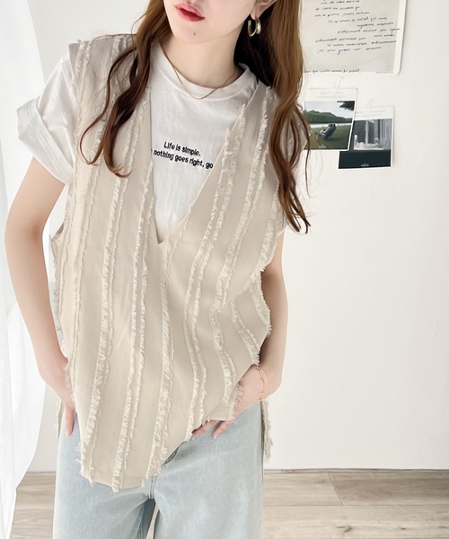 classicalelf（クラシカルエルフ）の「一枚で着映える。前後2wayカットジャガードフリンジ深Vベスト（ベスト・レディース・ブラック/アイボリー・LARGE/MEDIUM/SMALL/X-LARGE）」の9枚目の写真