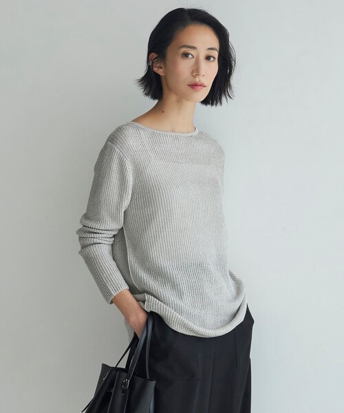 ICB(アイシービー)の「【洗える】 ペーパーブレンドシャインニット プルオーバー(ニット/セーター・レディース・アイボリー系/グレー系/ライトイエロー系/ふじ色系/イエロー系・X-SMALL/SMALL)」の5枚目の写真