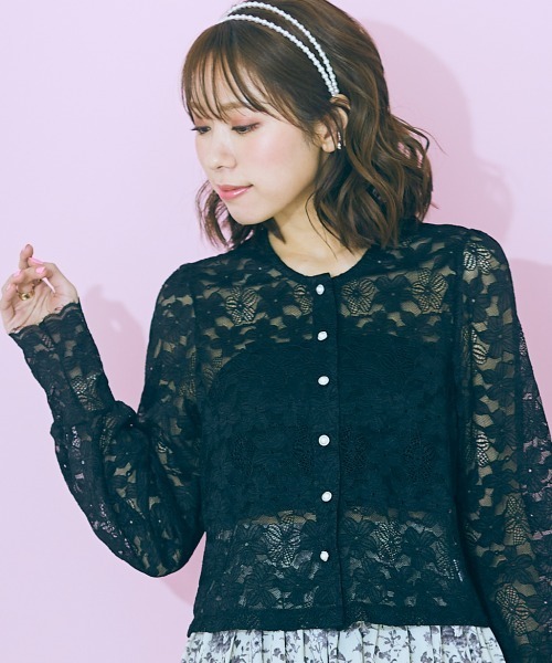 marun（マルン）の「＜大きいサイズ＞ レースカーディガン marun（カーディガン/ボレロ・レディース・オフホワイト/ブラック・L/5L/4L/3L/LL）」の2枚目の写真