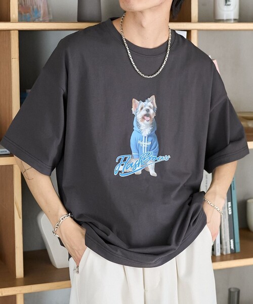 PUBLUX（パブリュクス）の「Bohemian Chop/ボヘミアンチョップ パーカーDOG アニマルプリントTシャツ　限定展開（Tシャツ/カットソー・レディース・オフホワイト/チャコールグレー/ピンク・S/M/L）」の2枚目の写真