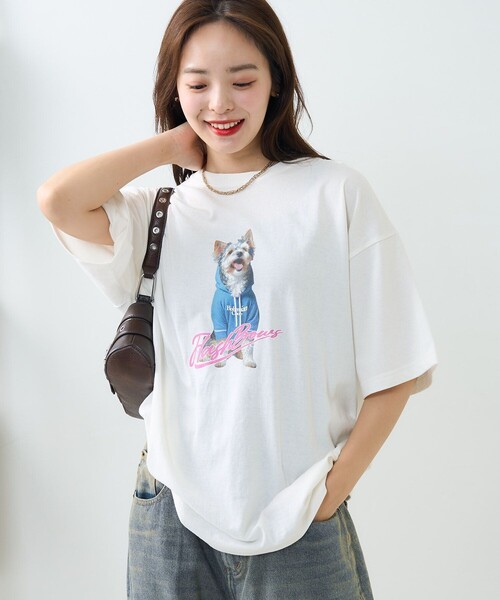 PUBLUX（パブリュクス）の「Bohemian Chop/ボヘミアンチョップ パーカーDOG アニマルプリントTシャツ　限定展開（Tシャツ/カットソー・レディース・オフホワイト/チャコールグレー/ピンク・S/M/L）」の22枚目の写真