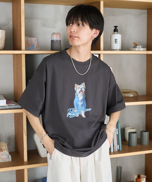 PUBLUX（パブリュクス）の「Bohemian Chop/ボヘミアンチョップ パーカーDOG アニマルプリントTシャツ　限定展開（Tシャツ/カットソー・レディース・オフホワイト/チャコールグレー/ピンク・S/M/L）」の6枚目の写真