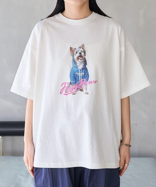 PUBLUX（パブリュクス）の「Bohemian Chop/ボヘミアンチョップ パーカーDOG アニマルプリントTシャツ　限定展開（Tシャツ/カットソー・レディース・オフホワイト/チャコールグレー/ピンク・S/M/L）」の4枚目の写真
