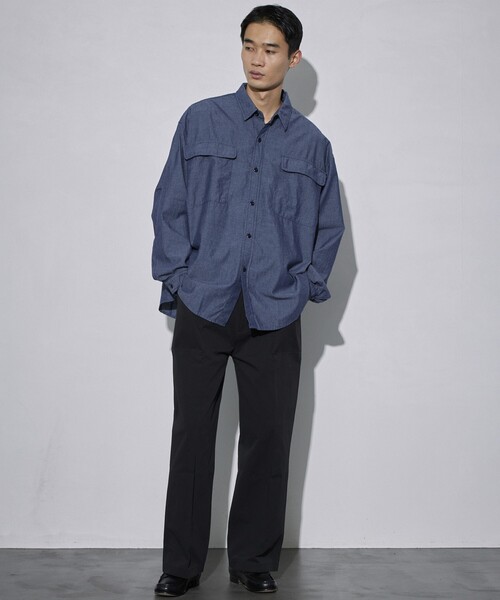 Firsthand(ファーストハンド)の「Firsthand/ファーストハンド オゾン加工ビッグシャンブレーシャツ / ビッグシルエット / オーバーサイズ(シャツ/ブラウス・メンズ・ブルー・L/M)」の6枚目の写真