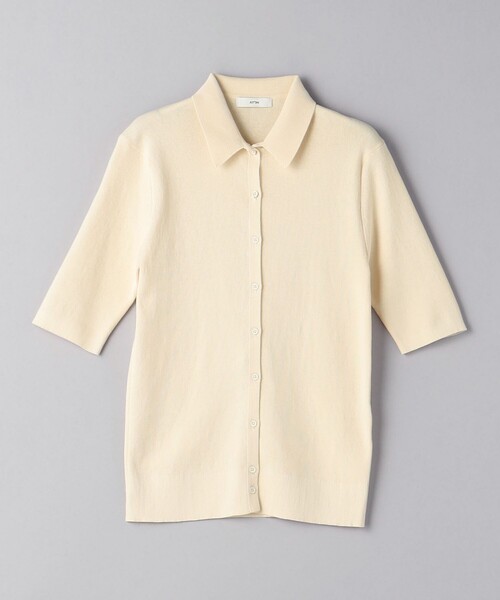 ATON ポロニット　カーディガン　アイボリー RAMIE WOOL | ポロニットカーディガン / ATON | ファッション
