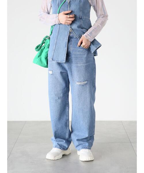 Lugnoncure（ルノンキュール）の「ダメージデニムパンツ（その他パンツ・レディース・ブラック/オフホワイト/ブルー・S/M/L）」の2枚目の写真