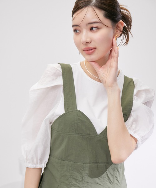 ROPE' PICNIC(ロペピクニック)の「袖異素材カットトップス(Tシャツ/カットソー・レディース・オフホワイト/ライトグレー/ブラック・38)」の1枚目の写真