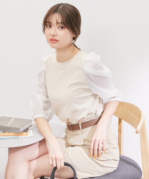 ROPE' PICNIC(ロペピクニック)の「袖異素材カットトップス(Tシャツ/カットソー・レディース・オフホワイト/ライトグレー/ブラック・38)」の21枚目の写真