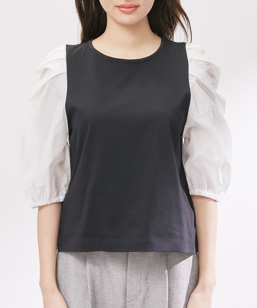 ROPE' PICNIC(ロペピクニック)の「袖異素材カットトップス(Tシャツ/カットソー・レディース・オフホワイト/ライトグレー/ブラック・38)」の15枚目の写真