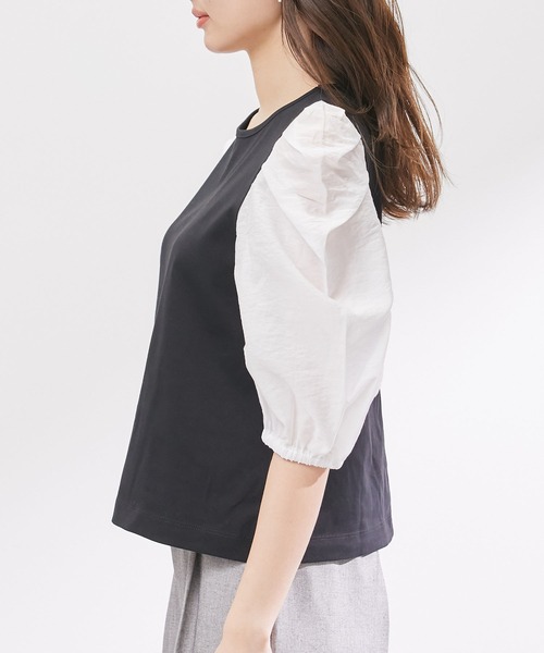 ROPE' PICNIC(ロペピクニック)の「袖異素材カットトップス(Tシャツ/カットソー・レディース・オフホワイト/ライトグレー/ブラック・38)」の16枚目の写真