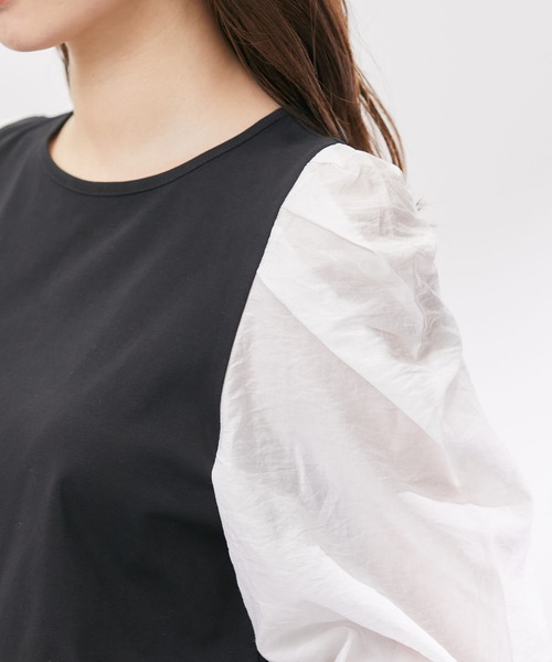 ROPE' PICNIC(ロペピクニック)の「袖異素材カットトップス(Tシャツ/カットソー・レディース・オフホワイト/ライトグレー/ブラック・38)」の8枚目の写真