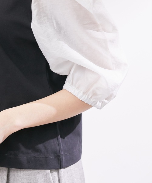 ROPE' PICNIC(ロペピクニック)の「袖異素材カットトップス(Tシャツ/カットソー・レディース・オフホワイト/ライトグレー/ブラック・38)」の9枚目の写真