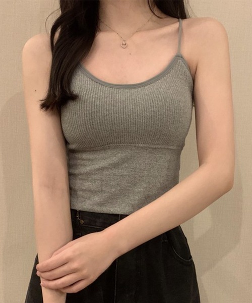 Lace Ladies(レースレディース)の「コンパクト フィット カップ付き リブ キャミソール(キャミソール・レディース・グレー/ブラック/ホワイト・FREE)」の7枚目の写真