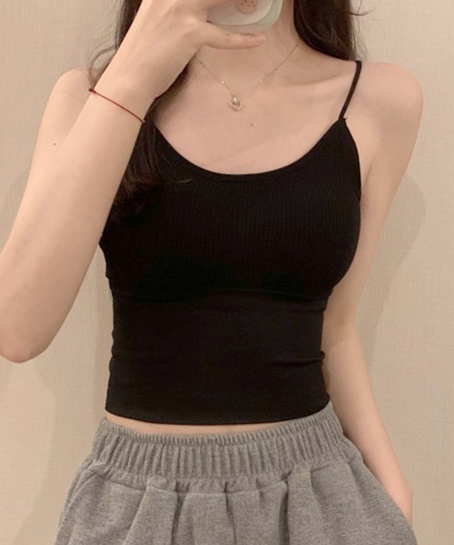 Lace Ladies(レースレディース)の「コンパクト フィット カップ付き リブ キャミソール(キャミソール・レディース・グレー/ブラック/ホワイト・FREE)」の6枚目の写真
