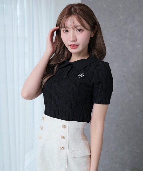 LIPSERVICE（リップサービス）の「LPケーブルポロニット（ニット/セーター・レディース・アイボリー/ブラック/グレー・FREE）」の2枚目の写真