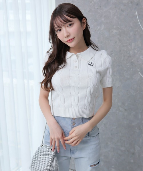 LIPSERVICE（リップサービス）の「LPケーブルポロニット（ニット/セーター・レディース・アイボリー/ブラック/グレー・FREE）」の8枚目の写真