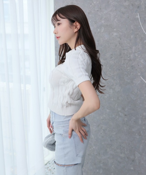 LIPSERVICE（リップサービス）の「LPケーブルポロニット（ニット/セーター・レディース・アイボリー/ブラック/グレー・FREE）」の7枚目の写真