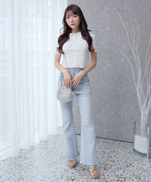 LIPSERVICE（リップサービス）の「LPケーブルポロニット（ニット/セーター・レディース・アイボリー/ブラック/グレー・FREE）」の4枚目の写真