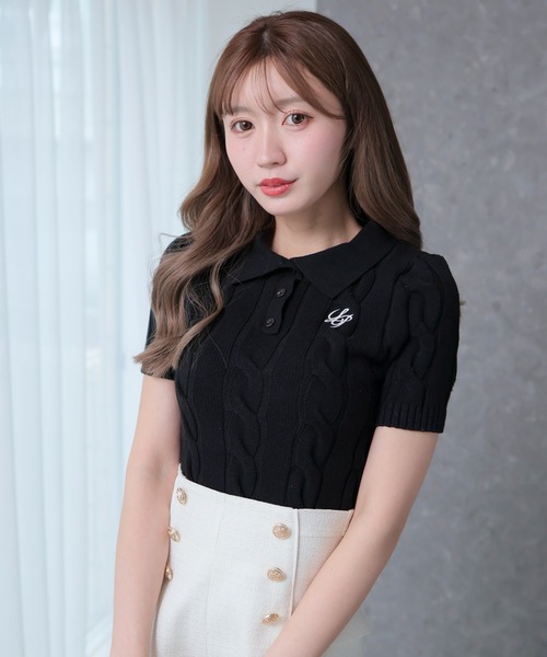 LIPSERVICE（リップサービス）の「LPケーブルポロニット（ニット/セーター・レディース・アイボリー/ブラック/グレー・FREE）」の12枚目の写真