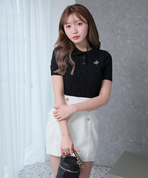 LIPSERVICE（リップサービス）の「LPケーブルポロニット（ニット/セーター・レディース・アイボリー/ブラック/グレー・FREE）」の10枚目の写真