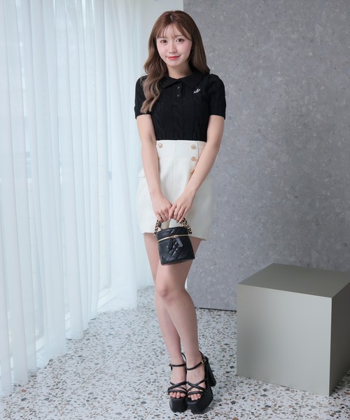 LIPSERVICE（リップサービス）の「LPケーブルポロニット（ニット/セーター・レディース・アイボリー/ブラック/グレー・FREE）」の9枚目の写真