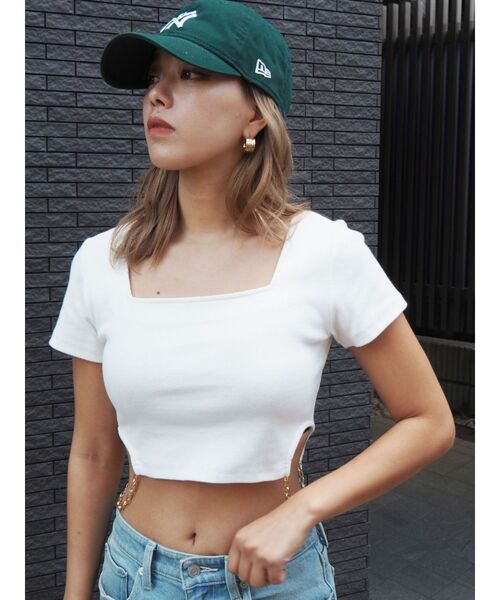 EVRIS（エヴリス）の「サイドチェーンショートトップス（Tシャツ/カットソー・レディース・グレー/ブラック/ホワイト・FREE）」の9枚目の写真