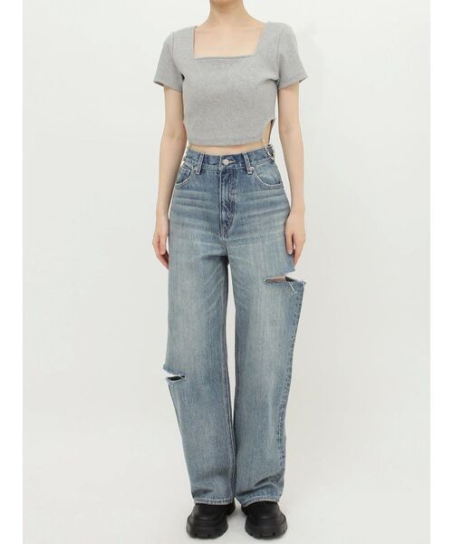 EVRIS（エヴリス）の「サイドチェーンショートトップス（Tシャツ/カットソー・レディース・グレー/ブラック/ホワイト・FREE）」の21枚目の写真