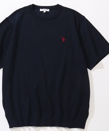 【U.S. POLO ASSN./ユーエスポロアッスン】ワンポイント刺繍 クルーショートニットTシャツ