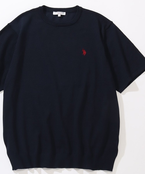 U.S. POLO ASSN.（ユーエスポロアッスン）の「【U.S. POLO ASSN./ユーエスポロアッスン】ワンポイント刺繍 クルーショートニットTシャツ（Tシャツ/カットソー・メンズ・ネイビー/ライトベージュ/ブラック/オフホワイト・M/L/LL）」の4枚目の写真