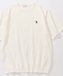【U.S. POLO ASSN./ユーエスポロアッスン】ワンポイント刺繍 クルーショートニットTシャツ