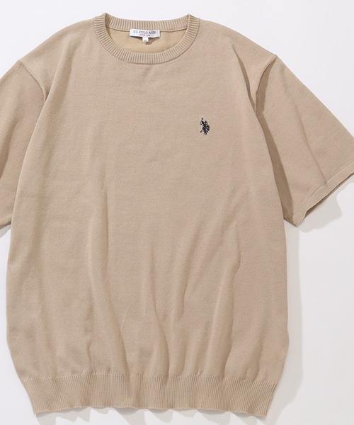 U.S. POLO ASSN.（ユーエスポロアッスン）の「【U.S. POLO ASSN./ユーエスポロアッスン】ワンポイント刺繍 クルーショートニットTシャツ（Tシャツ/カットソー・メンズ・ネイビー/ライトベージュ/ブラック/オフホワイト・M/L/LL）」の3枚目の写真