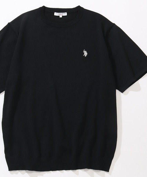 U.S. POLO ASSN.（ユーエスポロアッスン）の「【U.S. POLO ASSN./ユーエスポロアッスン】ワンポイント刺繍 クルーショートニットTシャツ（Tシャツ/カットソー・メンズ・ネイビー/ライトベージュ/ブラック/オフホワイト・M/L/LL）」の2枚目の写真