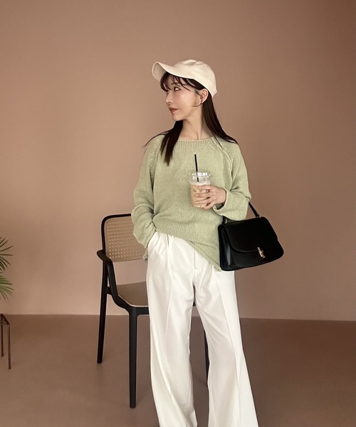 I_am(アイアム)の「stitch design round knit / ステッチデザインラウンドニット(ニット/セーター・レディース・グリーン系その他/ピンク/アイボリー・FREE)」の2枚目の写真