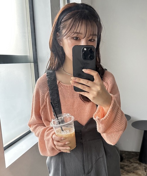 I_am(アイアム)の「stitch design round knit / ステッチデザインラウンドニット(ニット/セーター・レディース・グリーン系その他/ピンク/アイボリー・FREE)」の3枚目の写真