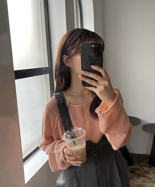 I_am(アイアム)の「stitch design round knit / ステッチデザインラウンドニット(ニット/セーター・レディース・グリーン系その他/ピンク/アイボリー・FREE)」の4枚目の写真