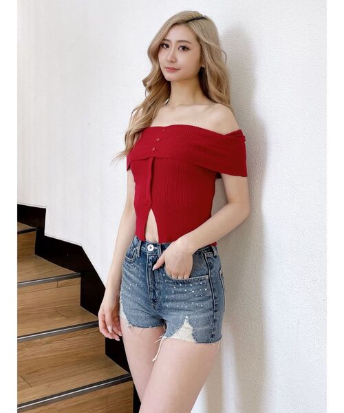 GYDA(ジェイダ)の「ハイウエストcross point bijouデニムショートパンツ(デニムパンツ・レディース・ブルー/インディゴブルー・SMALL/MEDIUM)」の5枚目の写真