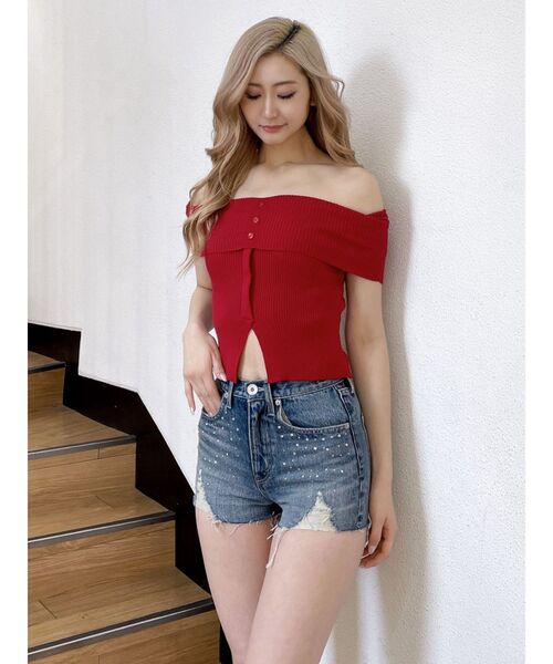 GYDA(ジェイダ)の「ハイウエストcross point bijouデニムショートパンツ(デニムパンツ・レディース・ブルー/インディゴブルー・SMALL/MEDIUM)」の6枚目の写真