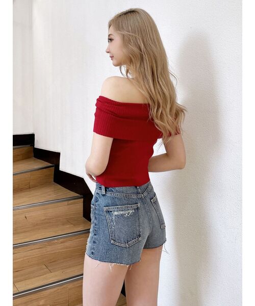 GYDA(ジェイダ)の「ハイウエストcross point bijouデニムショートパンツ(デニムパンツ・レディース・ブルー/インディゴブルー・SMALL/MEDIUM)」の7枚目の写真