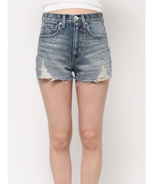 GYDA(ジェイダ)の「ハイウエストcross point bijouデニムショートパンツ(デニムパンツ・レディース・ブルー/インディゴブルー・SMALL/MEDIUM)」の16枚目の写真