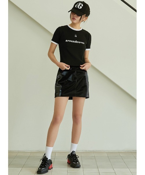 ACOVER(オコボ)の「A'GEM/9 × .kom 『ACOVER/オコボ』 Colored Tape Logo Star Crop Short-Sleeved T-shirt/テープロゴクロップ 半袖カットソー(Tシャツ/カットソー・レディース・ブラック/ホワイト・FREE)」の4枚目の写真