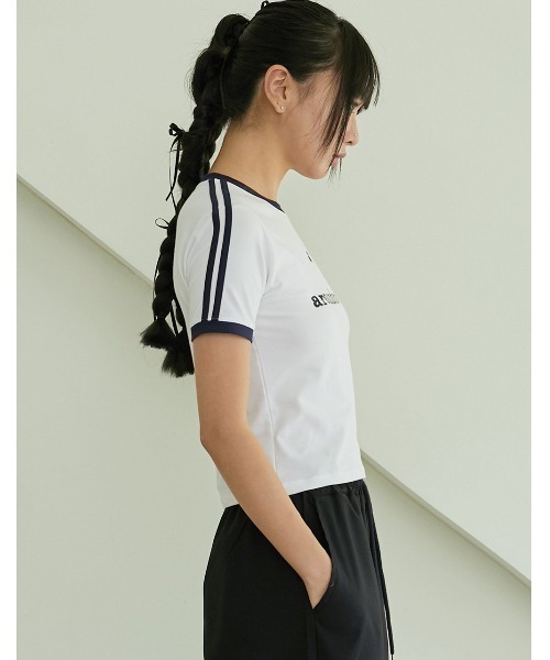 ACOVER(オコボ)の「A'GEM/9 × .kom 『ACOVER/オコボ』 Colored Tape Logo Star Crop Short-Sleeved T-shirt/テープロゴクロップ 半袖カットソー(Tシャツ/カットソー・レディース・ブラック/ホワイト・FREE)」の8枚目の写真