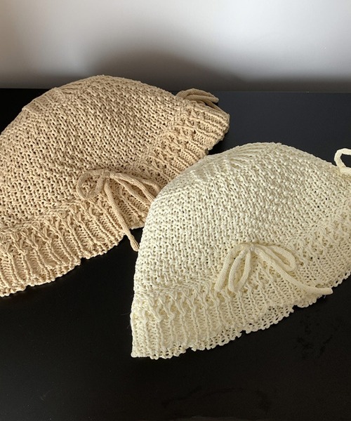 shopnikoniko（ショップニコニコ）の「リボン クロシェ編み ペーパーハット（ハット・レディース・ホワイト/ベージュ・フリー）」の3枚目の写真